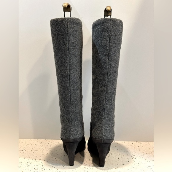 Designer Christian Dior CD Gray Suede &‎ Wool Tall Knee High Wedge Boots - Picture 3 of 16